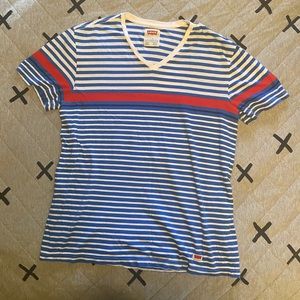 Levi's Striped V Neck Large Red White Blue